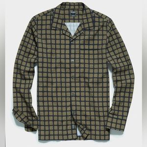 Used Todd Snyder Tipped Navy Tile Camp Collar Long Sleeve Shirt